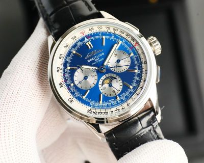 GF Factory Breitling 42MM Calfs Leather Bracelet Stable Movement Blue White Black Watch